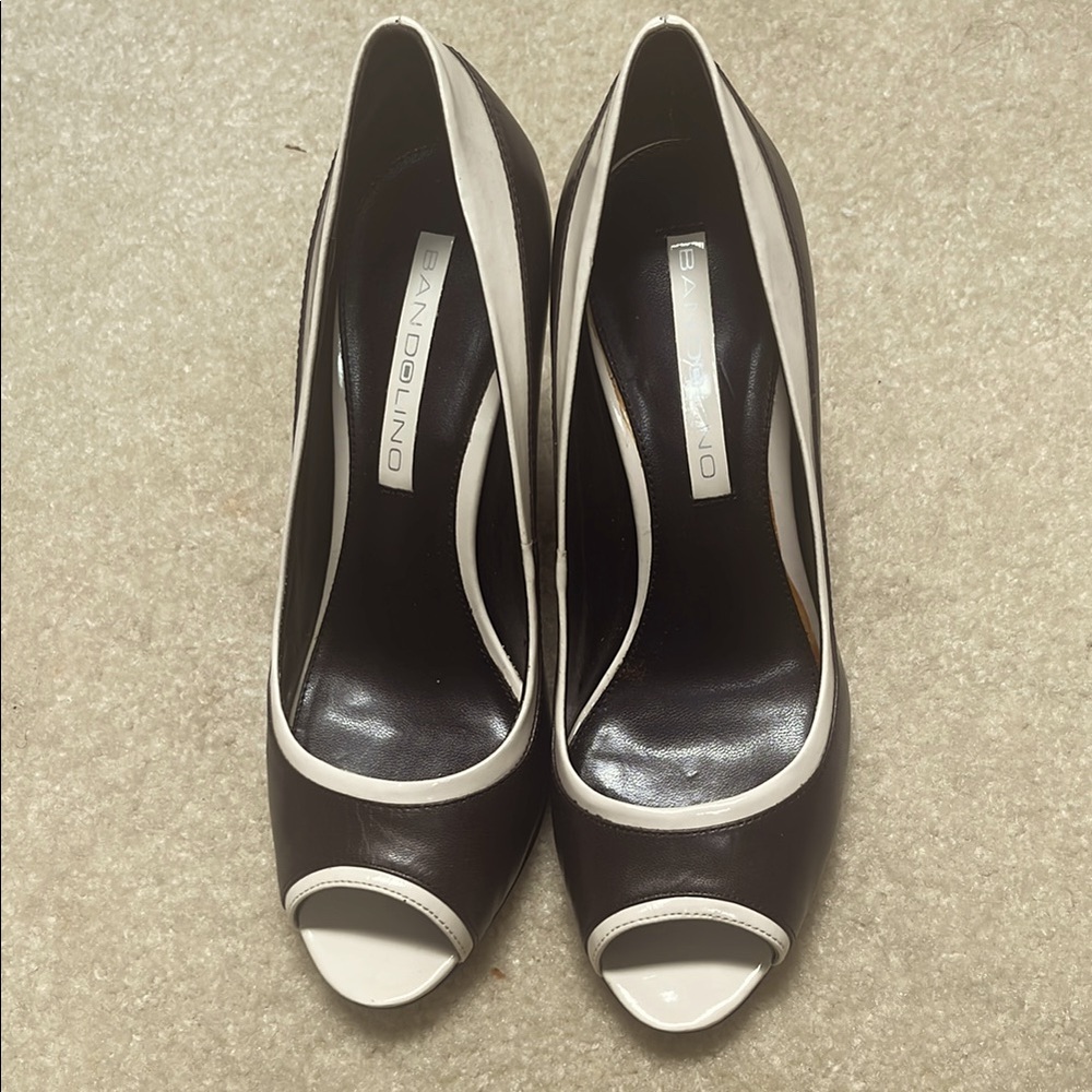 Bandolino Chocolate Brown and White Peep Toe Heels